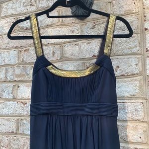 BCBG Max Azria Navy Silk Gold Sequin Gown 6P